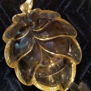 Amber gold glass leaf dish